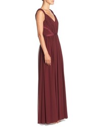 Vera Wang Gathered Chiffon Fit Flare Gown