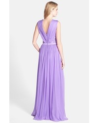 Vera Wang Gathered Chiffon Fit Flare Gown