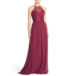 Hayley Paige Occasions Lace Chiffon Halter Gown