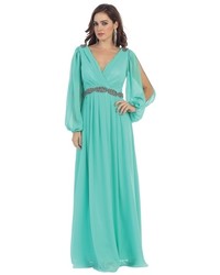 May Queen Bishop Sleeve V Neck Chiffon Long Gown Mq1020