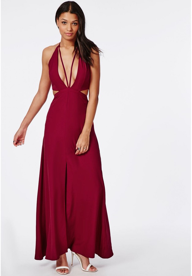 New PrettyLittleThing Red Strappy Back Detail Chiffon Maxi Dress