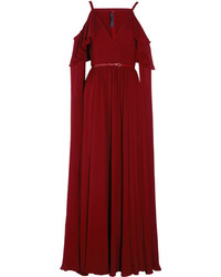 Elie Saab Ruffled Cutout Silk Chiffon Gown Burgundy