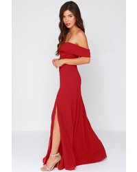 Secret Bluff Off The Shoulder Wine Red Maxi Dress