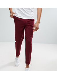 ASOS DESIGN Asos Tall Tapered Smart Trousers With Pleats In Burgundy Cross Hatch Nep