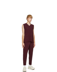 Homme Plissé Issey Miyake Burgundy Colorful Pleats Trousers