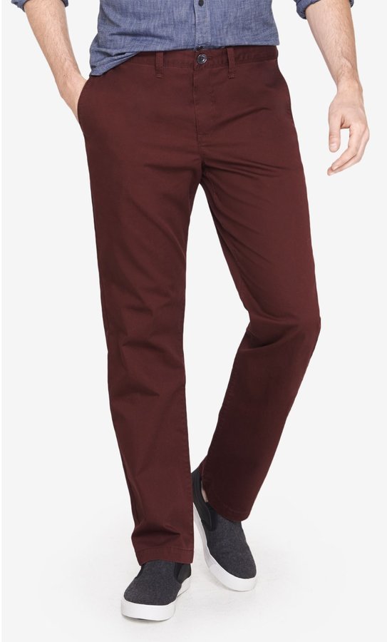 Express Straight Fit Dark Red Camden Chino Pant, $69 | Express | Lookastic