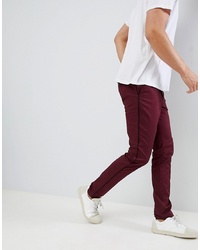 ASOS DESIGN Skinny Trousers In Burgundy With Black Side Piping