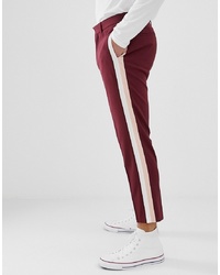 ASOS DESIGN Skinny Trousers In Burgundy With Double