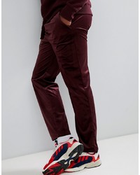 ASOS DESIGN Slouch Fit Trousers In Burgundy Velour