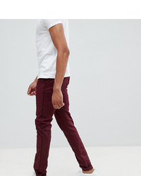 ASOS DESIGN Tall Skinny Trousers In Burgundy With Black Side Piping