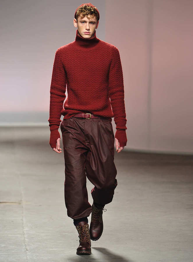 Topman Burgundy Wax Coated Wide Leg Chinos, $180 | Topman | Lookastic.com