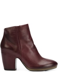 Burgundy Chunky Leather Ankle Boots