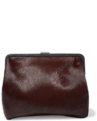 Clare Vivier Clare V Pierlot Supreme Leather Trimmed Calf Hair Clutch Burgundy