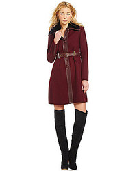 Badgley Mischka Fit And Flare Fur Leather Trim Coat