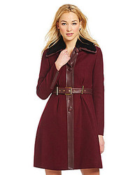 Badgley Mischka Fit And Flare Fur Leather Trim Coat