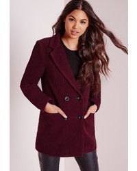 Missguided Double Breasted Tailored Wool Coat Burgundy