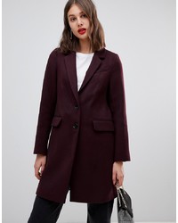Warehouse Single Breasted Coat In Berry
