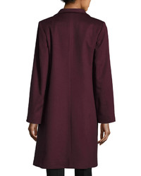 Fleurette Stand Collar Wool Blend Long Coat Claret