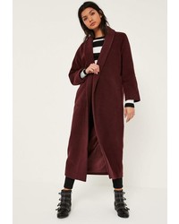 Missguided Burgundy Shawl Collar Faux Wool Maxi Coat