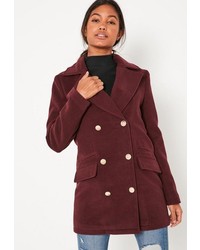 Missguided Burgundy Short Faux Wool Military Coat