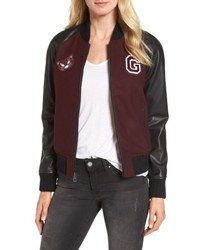 GUESS Patch Detail Mixed Media Bomber Jacket