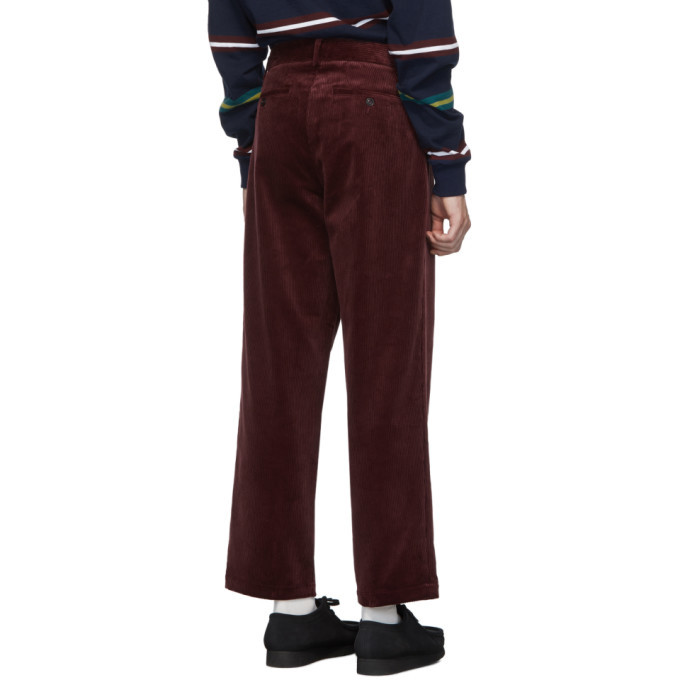 Noah NYC Burgundy Corduroy Double Pleat Trousers, $177 | SSENSE