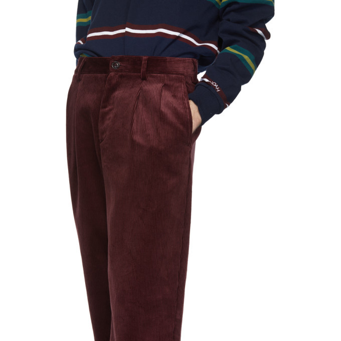 Noah NYC Burgundy Corduroy Double Pleat Trousers, $177 | SSENSE