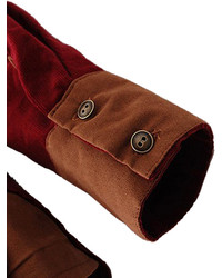 Choies Red Corduroy Shirt With Contrast Brown Collar