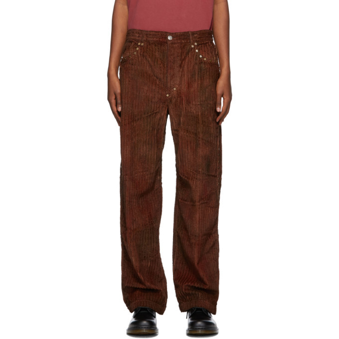 Phipps Red And Brown Corduroy Tie Dye Studded Trousers, $490 | SSENSE ...
