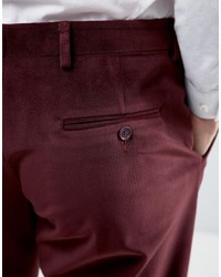 Asos Straight Pants In Burgundy With Cord Detail