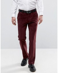 Asos Straight Pants In Burgundy With Cord Detail