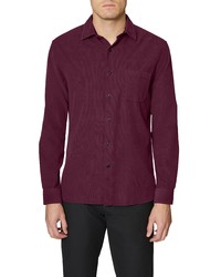 Burgundy Corduroy Long Sleeve Shirts for Men | Lookastic