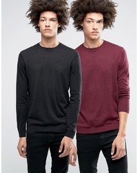 Asos 2 Pack Cotton Sweater In Blackburgundy Save
