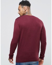 Asos Cotton Sweater With Button Shoulder In Burgundy Cotton