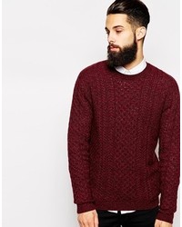 Asos Lambswool Rich Cable Sweater Burgundy