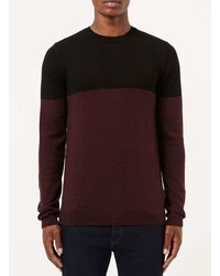 Topman Black And Burgundy Colour Block Sweater