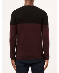 Topman Black And Burgundy Colour Block Sweater