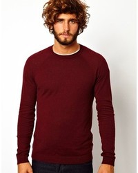 Asos Brand Crew Neck Sweater In Burgundy Cotton