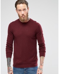 Asos Brand Merino Wool Crew Neck Sweater In Burgundy
