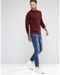 Asos Brand Merino Wool Crew Neck Sweater In Burgundy Twist