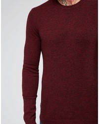 Asos Brand Merino Wool Crew Neck Sweater In Burgundy Twist