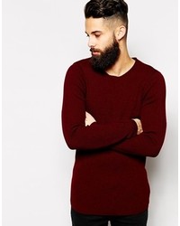 Asos Brand Muscle Fit Ribbed Sweater In Burgundy