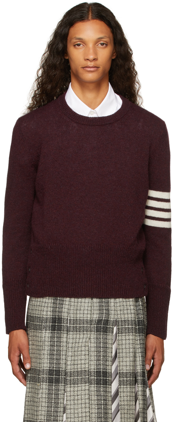 Thom Browne Burgundy 4 Bar Shetland Crewneck Sweater, $790 | SSENSE ...