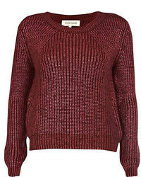 River Island Burgundy Metallic Chunky Knit Sweater