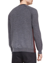 Armani Collezioni Colorblock Wool Blend Baseball Sweater Gray