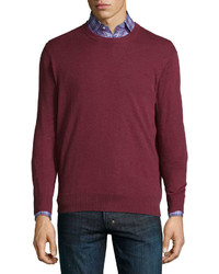 Neiman Marcus Cotton Blend Crewneck Sweater Dark Red