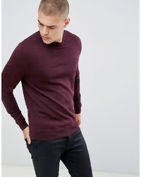 Fred Perry Crew Neck Merino Knitted Jumper In Burgundy Marl