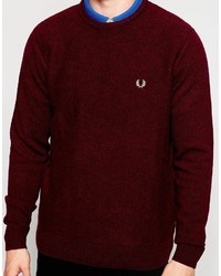 Fred Perry Crew Neck Sweater In Wool Maroon