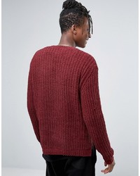 Asos Crew Sweater With Split Hem In Chenille