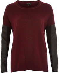 River Island Dark Red Leather Look Sleeve Sweater